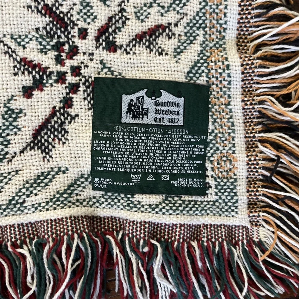 VTG Goodwin Weavers Christmas Tapestry Throw Cotton Blanket SANTA 50X70